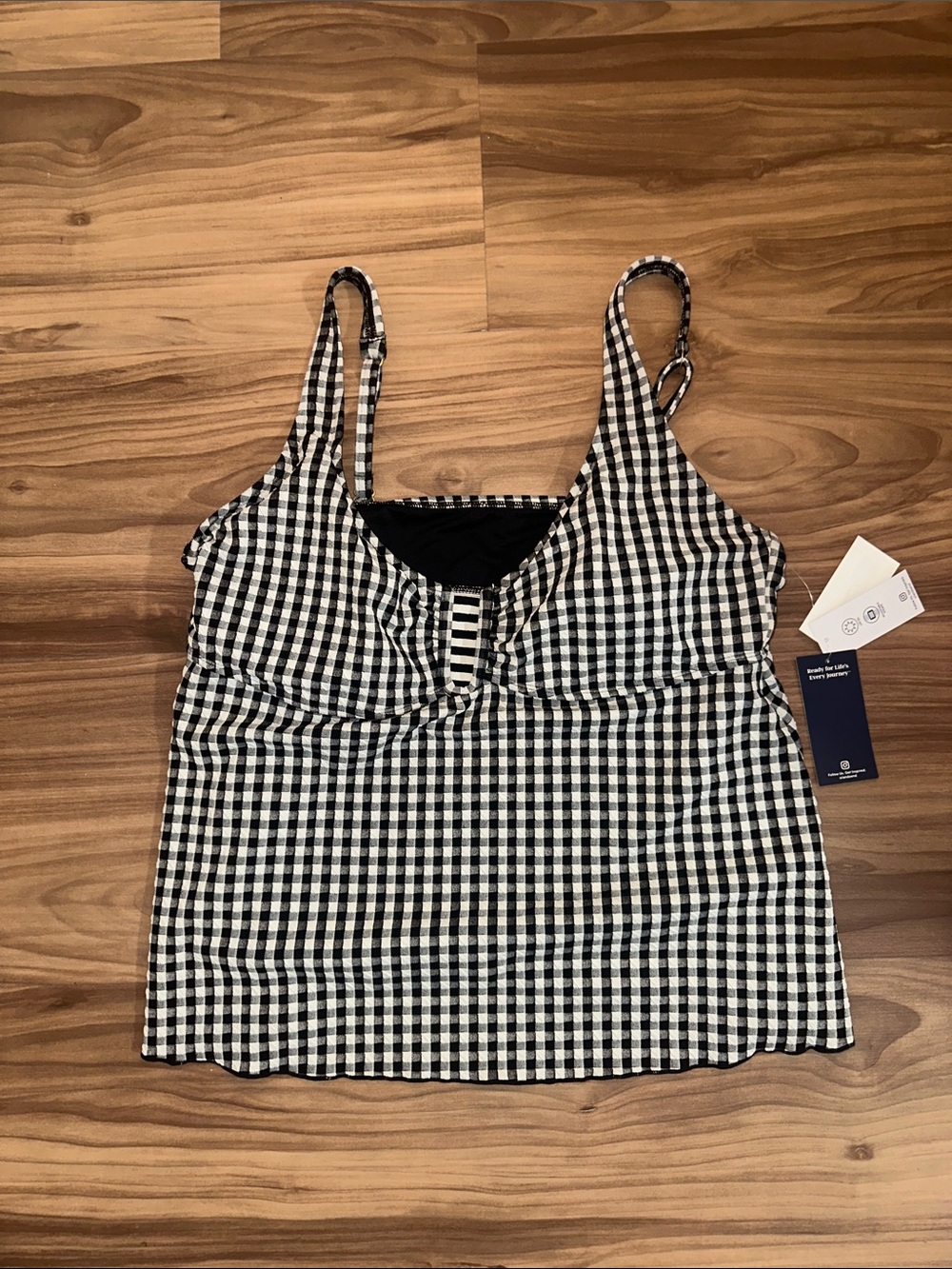 Lands' End Black and White Gingham Swim Coverup Tank
